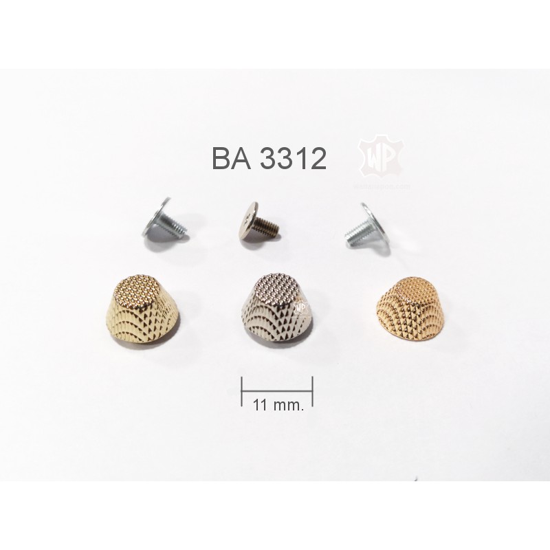 BA 3312 หมุดขากระเป๋าทรงกรวย 11มม. ราคาต่อ 6ชิ้น Metal Flat Head Cone Stud Rivet Handbag Feet 11mm. 6 pieces