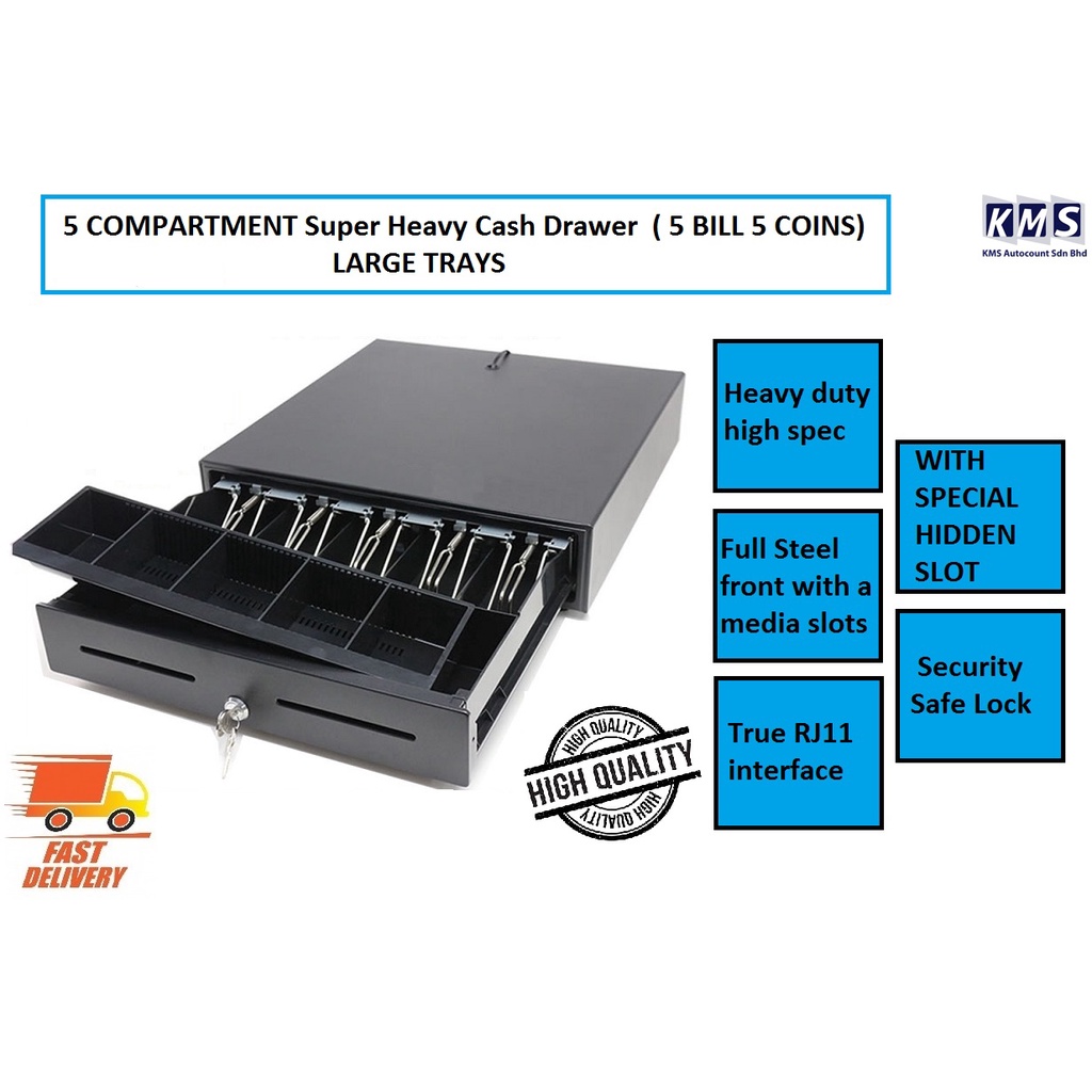 5 COMPARTMENT ลิ้นชักเก็บเงินซุปเปอร์เฮฟวี่ ( 5 BILL 5 COINS) ป้ายขนาดใหญ่