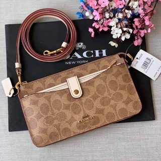 😇🧡New COACH SHOP Signature Coated Canvas Pop Up Crossbody Wallet