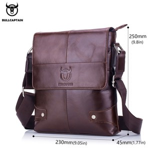 BullCaptain 033 Mens Leather Single Shoulder Crossbody First Layer Cowhide Business Casual Leather Briefcase