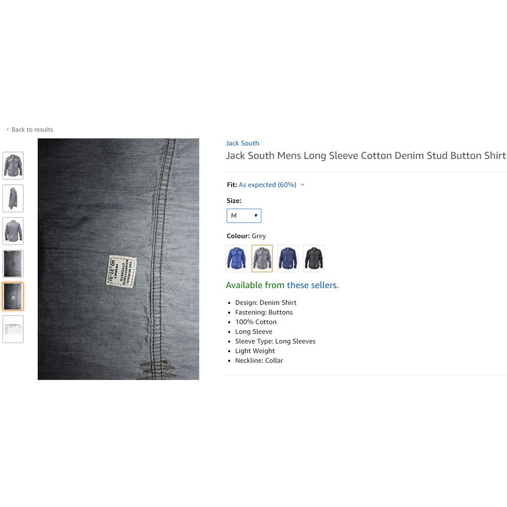 Jack South Mens Long Sleeve Cotton Denim Stud Button Shirt 
