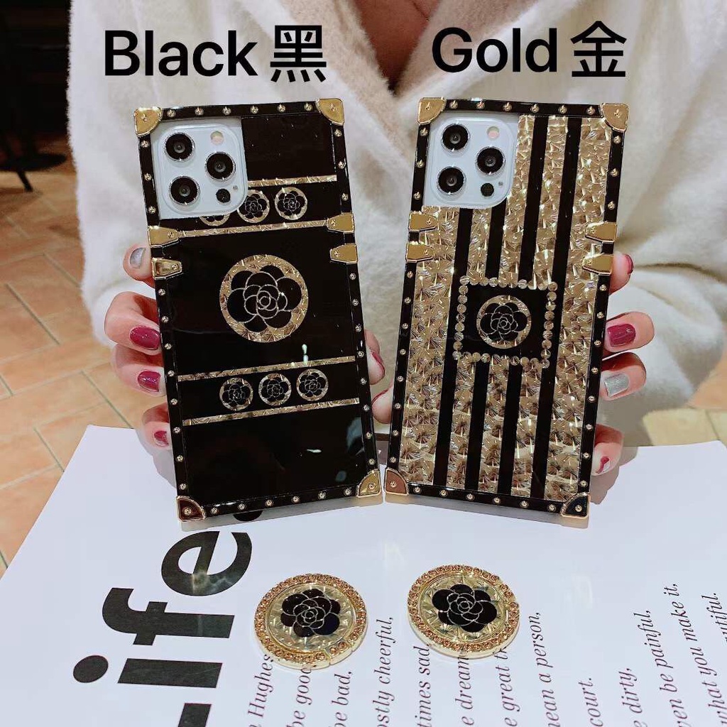 For iPhone 6 6S 7 8 Plus X XS MAX XR 13 12 Mini 14 15 11 16 Pro MAX Fashion Brand Phantom Flower Camellia Square Phone Case With Bracket