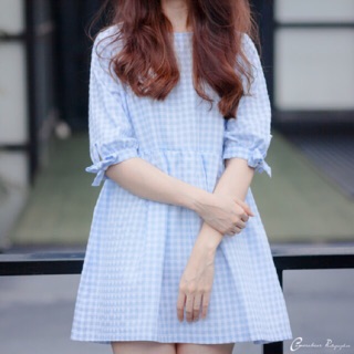 เดรสสีฟ้าลายสก๊อต White-blue dress