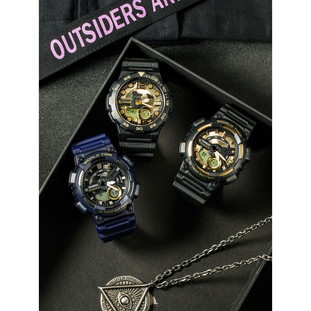 นาฬิกา CASIO นาฬิกาผู้ชายนักเรียนกีฬากันน้ำนาฬิกาดิจิตอล Luminous Quartz Men s Watch AEQ -110