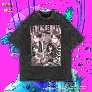 เสื้อยืด ขนาดใหญ่ พิมพ์ลาย Haze Levi Ackerman สีม่วง | หินล้างทําความสะอาด | เสื้อเชิ้ต Levi Ackerman | อนิเมะ | เสื้อเช