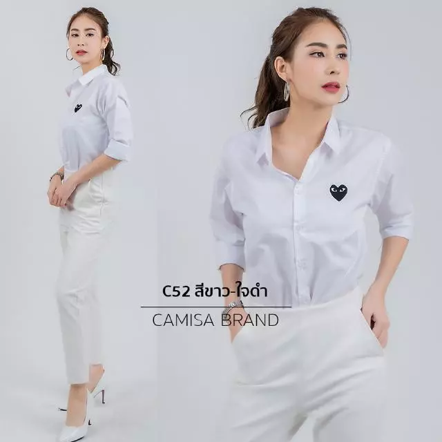 (C52 สีขาว-ใจดำ)[โค้ด WDPMWK ลด 45฿ ช้อปครบ 300฿] ผ้าCottonคุณภาพดี เสื้อทำงาน เสื้อใส่เที่ยว