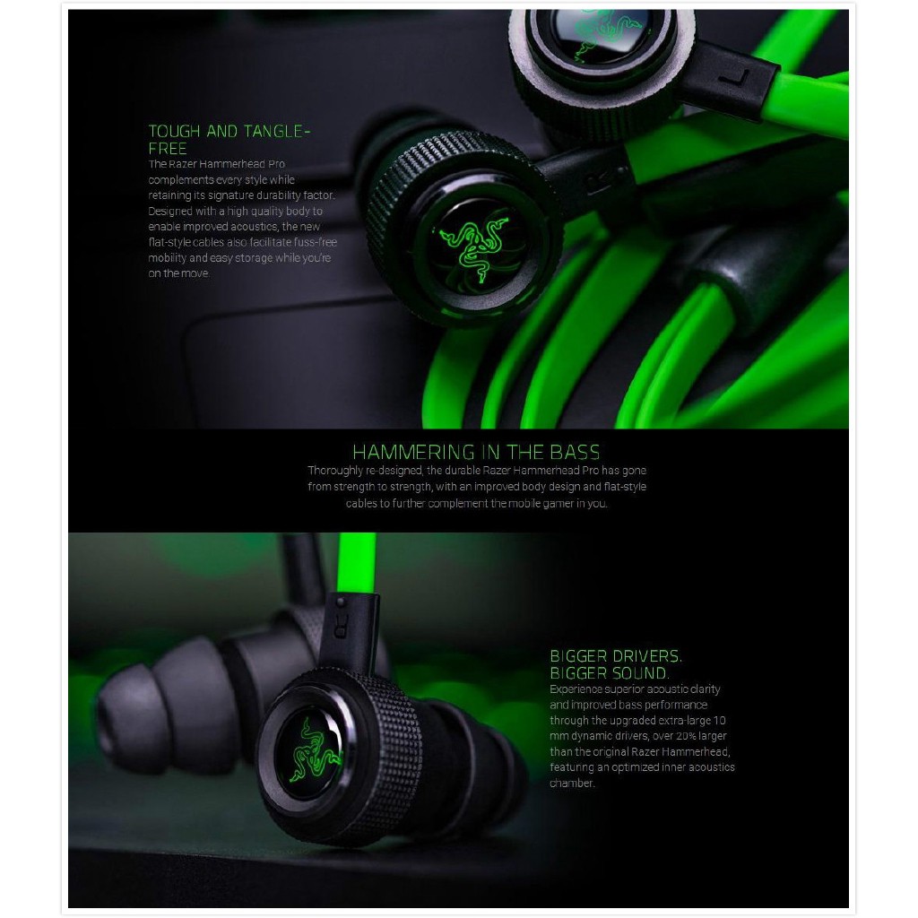 Razer Hammerhead Pro V2 Earphone 3.5mm Wired In Ear Gaming Headset With Mic (หูฟังเกมมิ่ง พร้อมกล่อง)