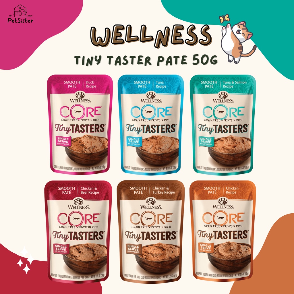 พร้อมส่ง Wellness CORE Tiny Tasters Grain-Free Cat Food Pouch 50g Pate อาหารเปียกแมวเกรดพรีเมี่ยม x Petsister