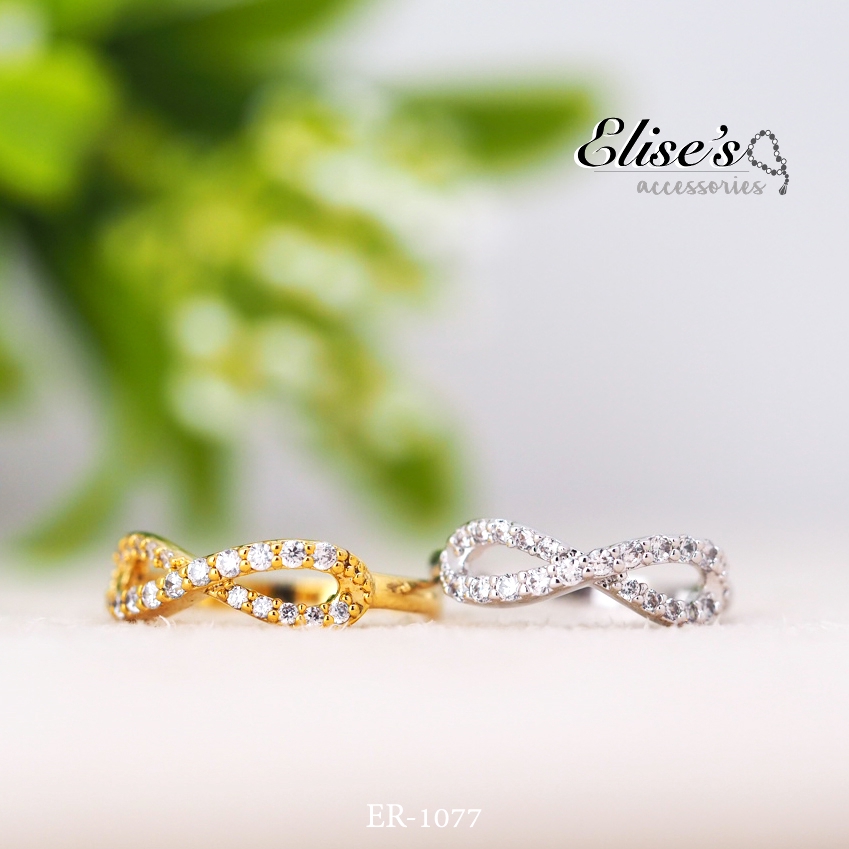 ER-1077 Elise's แหวนเพชรCZ เกรดพรีเมี่ยม อินฟินนิตี้แบบบาง ชุบทองหนาพิเศษ รับเงินไม่อั้น แหวนเกาหลีแท้ แหวนนิ้วก้อย