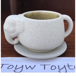 ถ้วยกาแฟหัวช้าง พร้อมจานรอง เนื้อ Stoneware