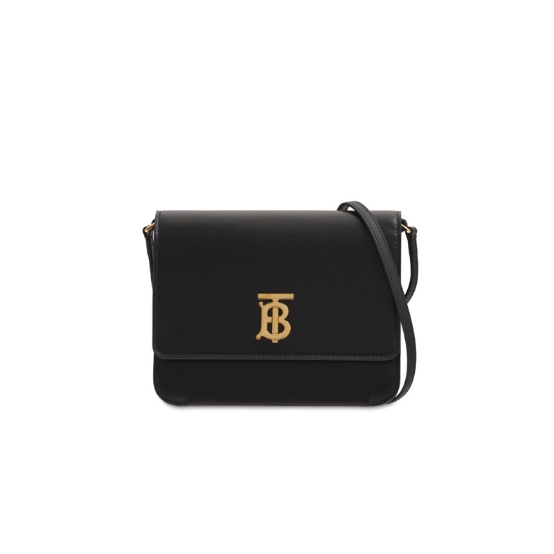 ASCE｜Burberry Mini TB Logo Flat Leather Flip Shoulder Bag Black/Cement Grey