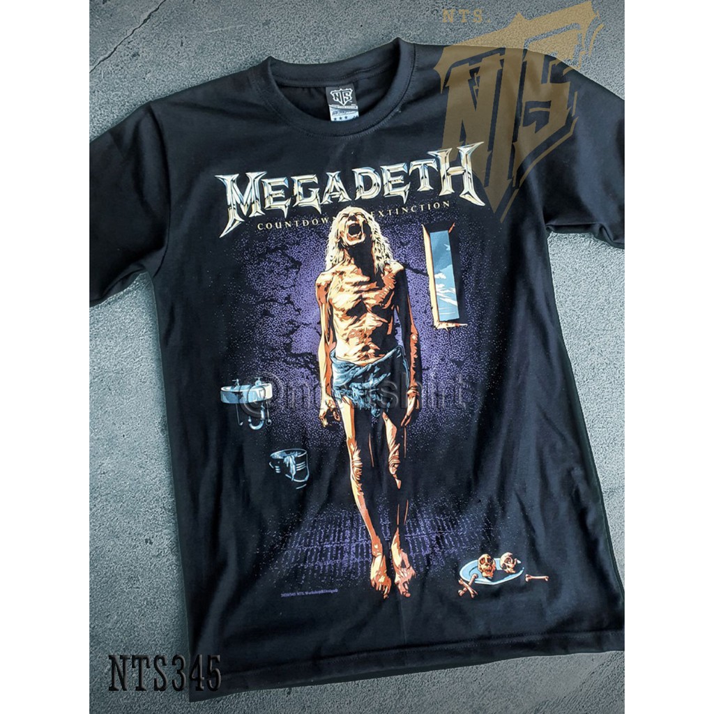 NTS 345 Megadeth ROCK เสื้อยืด ลายวงดนตรี ซิลค์สกรีน ผ้าคอตตอนหนานุ่ม ไม่หดไม่ย้วย สีดำ S M L XL XXL