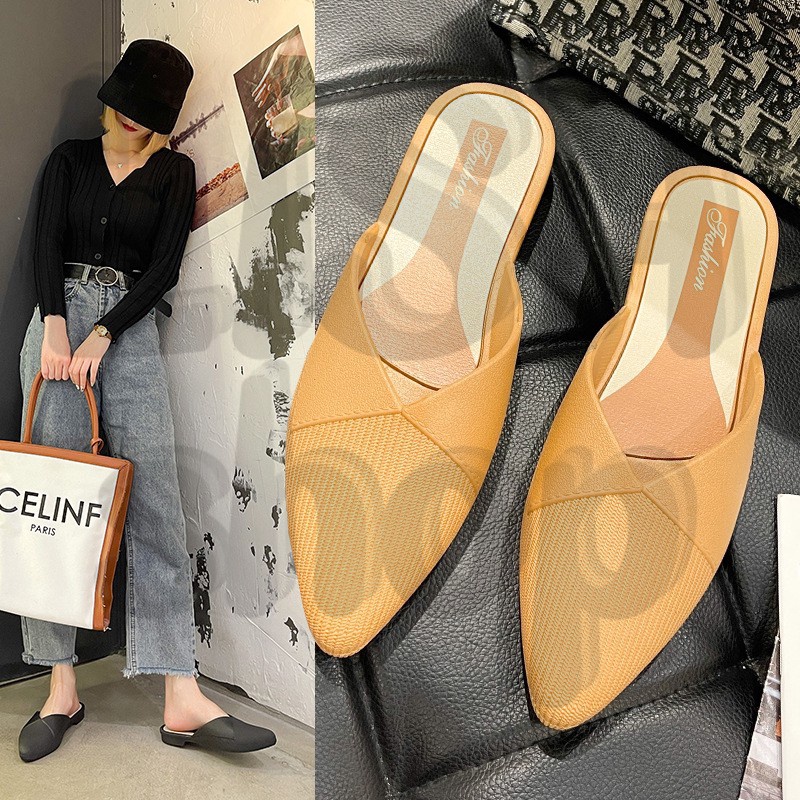 รองเท้าแฟชั่น🩰ทรงคัชชูเปิดส้น หัวแหลม 💟 ดีไซส์เรียบหรู สีพาสเทล น่ารัก สวยในคู่เดียว💎T38