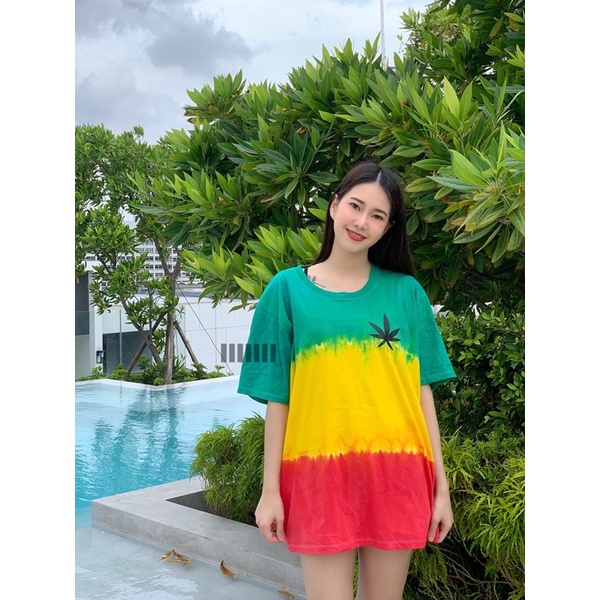 [ส่งใน1-2วัน] เสื้อมัดย้อมสีสด UNISEX | TIE DYE T-SHIRT | ผ้า Cotton100% - KT154-กัญชา