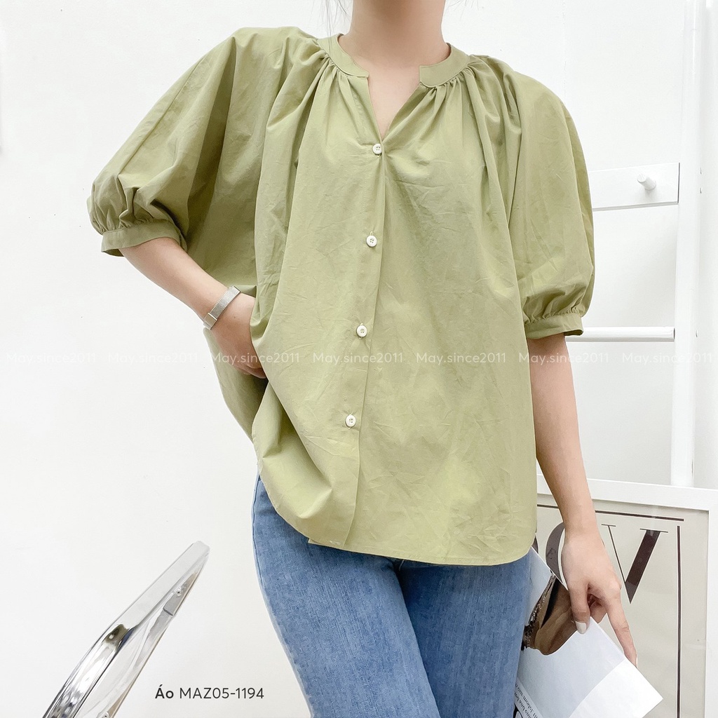 MAY.SINCE2011 เสื้อเชิ้ตแขนสั้นคอปกสไตล์นุ่ม Cool Welded Raw Material MAZ05-1194