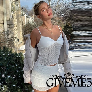 GIVEME-Women 2psc Suit, V Neck Cropped Tank Tops Casual Street High Waist Cutout Skirt