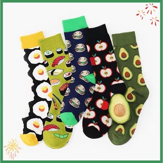 New Ulzzang Korean Version Ins Fashion Socks Avocado Pouch Egg College Style Couple Medium Tube Socks