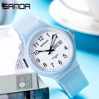 Sanda นาฬิกาข้อมือควอทซ์ อิเล็กทรอนิกส์ กันน้ํา แสดงปฏิทิน สัปดาห์ แนวเรียบง่าย แฟชั่นสําหรับผู้หญิง 6060-2