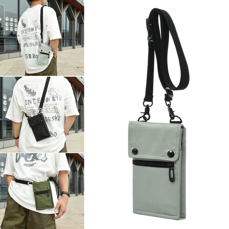 xspeedfashion(X1773) กระเป๋าสะพายข้างผ้าไนล่อน ใส่โทรศัพท์ได้มีหลายช่อง+สายคล้องเป็นเหล็ก
