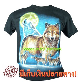 เสื้อลาย หมาป่า พระจันทร์ เสื้อยืดสีดำ สกรีนหน้าหลัง ไซร์ยุโรป