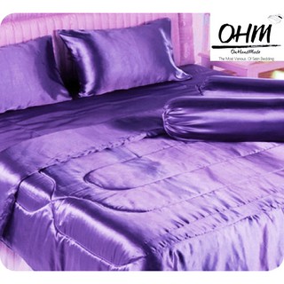 OHM ผ้าปูที่นอนและผ้านวมคลุมเตียง ผ้าเครปซาติน 220 เส้น ขนาด 6 ฟุต 6 ชิ้น (สีม่วงสว่าง)