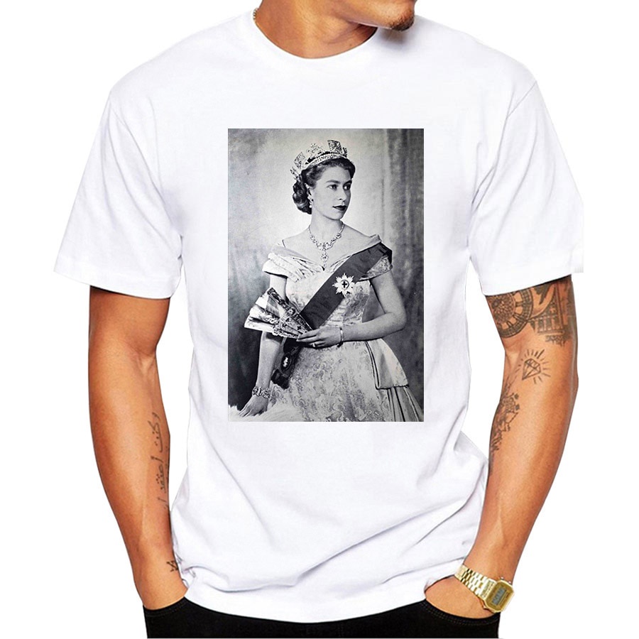 แฟชั่น Queen Queen Elizabeth II พิมพ์ T เสื้อ Retro Pop แขนสั้นผู้ชาย T เสื้อด้านบน T เสื้อ Harajuku Streetwear
