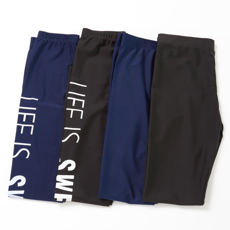 (ลดราคา ) สินค้าพร้อมส่ง M-L-XL-2XL-3XL กางเกงขายาวว่ายน้ำ + ออกกำลังกาย ผ้า Spandax แท้ เก็บหุ่นเข้าทรง