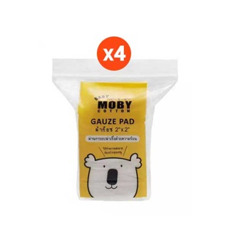 Baby Moby ผ้าก๊อซ ฆ่าเชื้อด้วยความร้อน สำหรับเช็ดเหงือก ฟันและลิ้น ขนาด 2"x 2" Gauze Pads (4 ถุง) //MB-09686(4)