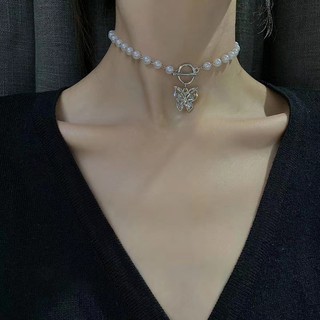 ( Cod ) สร้อยคอจี้รูปผีเสื้อประดับมุกสําหรับผู้หญิง