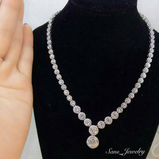 สร้อยคอ + ต่างหู คุณภาพพรีเมี่ยม กระจกเพชร เครื่องประดับเกาหลี นําเข้า ป้องกันสนิม วันที่ Gfs SL