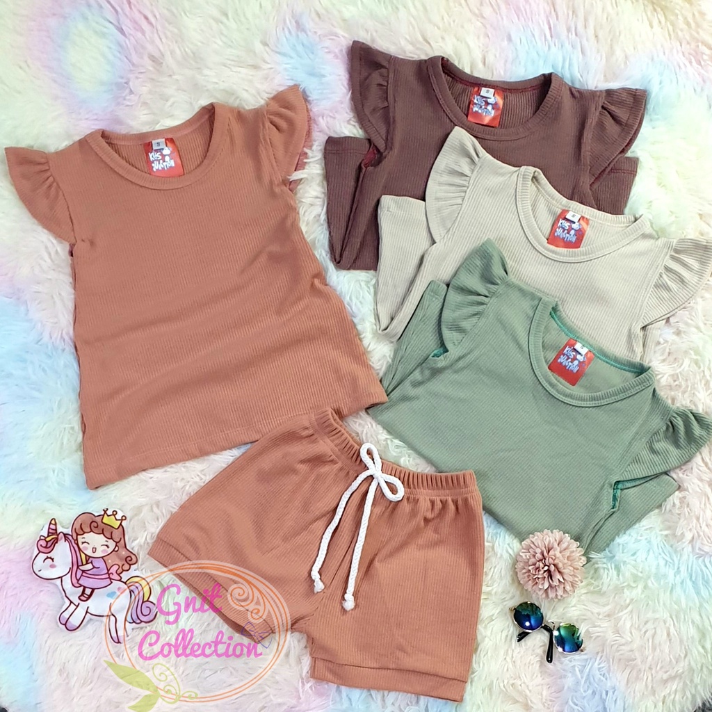 ชุดเด็กผู้หญิง 1 2 3 ปี Earth Tone Ruffle กางเกงขาสั้นพรีเมี่ยม SNI เด็ก Junction