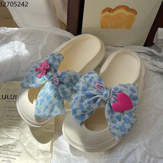 Crystal Slippers Summer New Fashion Bow Flat Flat รองเท้าแตะ