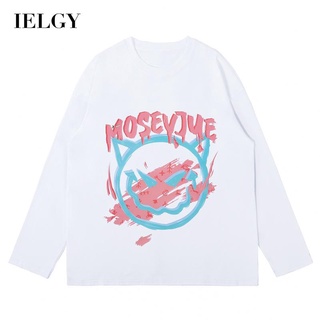 Ielgy เสื้อยืด คอกลม แขนยาว พิมพ์ลายการ์ตูน แฟชั่น ใส่สบาย สําหรับผู้ชาย