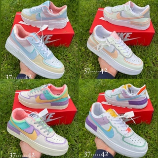 รองเท้าผ้าใบ🌈 New AIR FORCE 1 Shadow (+เพิ่ม1ไซส์)มี9สีโทนสีพาสเทล (แถมกล่อง) ✅จ่ายเงินปลายทางได้