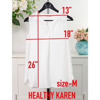 เสื้อมือสอง HEALTHY KAREN แขนกุด สีครีม ผ้าโปลีเอสเตอร์ ผ้าใส่สบายไม่ร้อน ไซ้ส์M  สภาพดี สไลด์รูปดูขนาดสินค้าได้