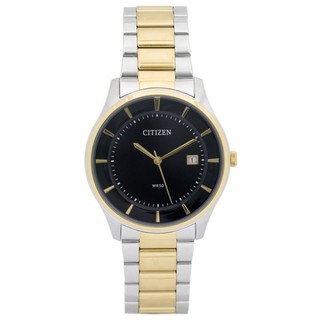 CITIZEN two-tone Black Dial Silver/Gold Stainless Strap Mens watch รุ่น BD0048-55E