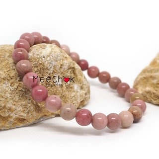 หินโรโดไนท์ Rhodonite 6 มิล หินความรัก สมปรารถนาในความรัก กำไลหิน หินสี หินสีชมพู By.Meechok