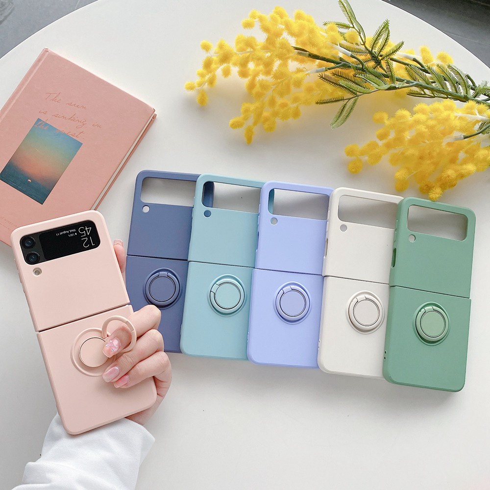 เคสซิลิโคนสําหรับ Samsung Galaxy Z Flip 8 7 6 4 3 5 พร้อมที่วางแหวนนิ้ว 2 in 1 Combo Cover