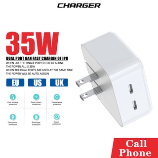 หัวชาร์จ พอร์ต USB-C คู่ 35W (Dual PD Charger) Type-C+Type-C 2ช่อง ขาพับได้ หัวปลั๊ก Eu/us/uk หัวชาร์จเร็ว Fast Charge