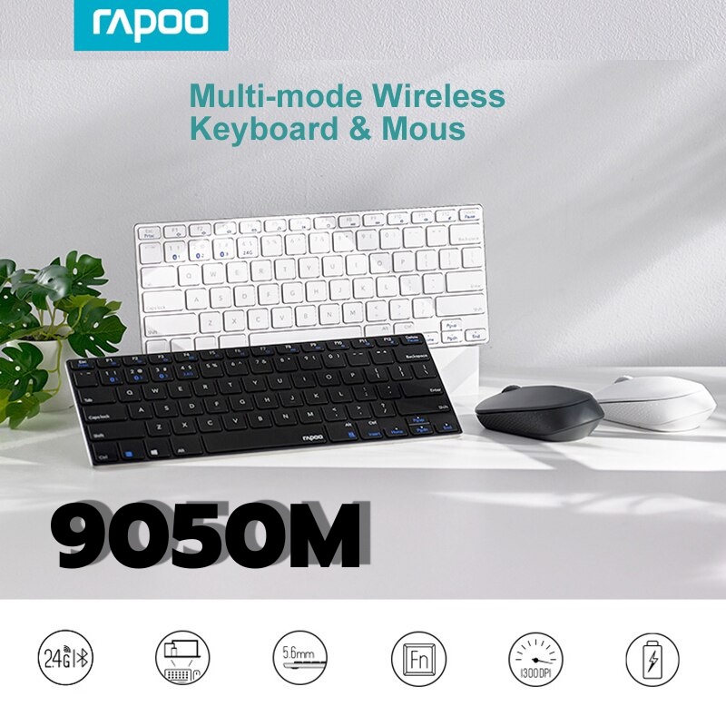 Keyboards 1088 บาท (9050M) Keyboard & Mouse (คีย์บอร์ด&เมาส์ไร้สาย) RAPOO Bluetooth 3.0 , 5.0  / USB Wireless Computers & Accessories