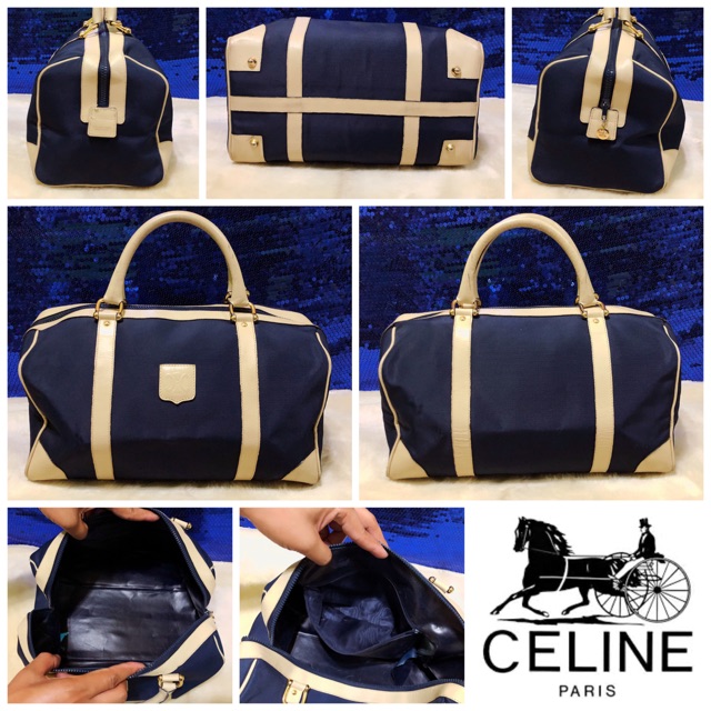 👝: CELINE Blue Nylon Boston Bag Vintage แท้💯%