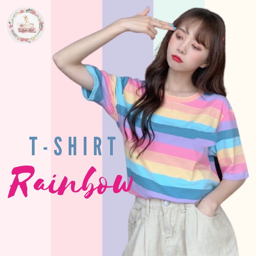 SALABO(พร้อมส่ง)😘OversizeT-shirtsCouplerRainbow เสื้อสายรุ้งเป็นแบบสุ่มสีๆ  สวยไม่หลุดเทรนด์ น่ารักสดใส พร้อมส่ง # 9585