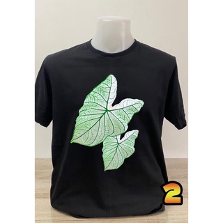 เสื้อยืดผ้าฝ้ายพิมพ์ลายเสื้อยืดคอนตอนสีดำลายบอนสีแบบที่2