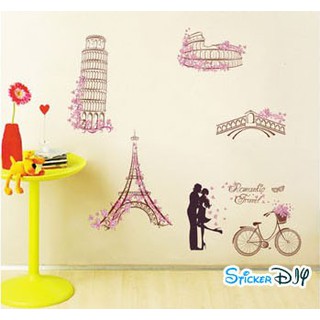 SALE Transparent wall sticker สติ๊กเกอร์ติดผนัง Romantic Travel(กว้างfree.xสูงfree.)