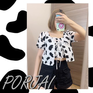 PORJAI เซต2ชิ้น​ เสื้อคลุม+เกาะอก เสื้อลายวัว เสื้อลายเสือ, เสื้อครอป