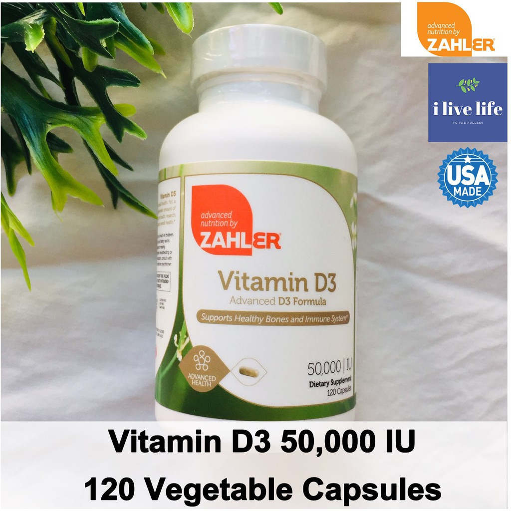 วิตามินดี 3 Vitamin D3 50,000 IU 120 Vegetable Capsules - Zahler