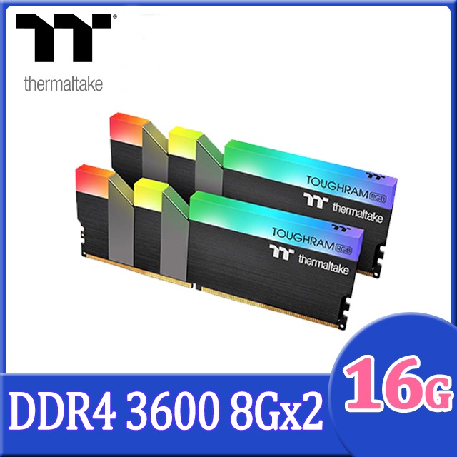 16GB (8GBx2) DDR4/3600 RAM PC (แรมพีซี) THERMALTAKE TOUGHRAM RGB (R009D408GX2-3600C18B)