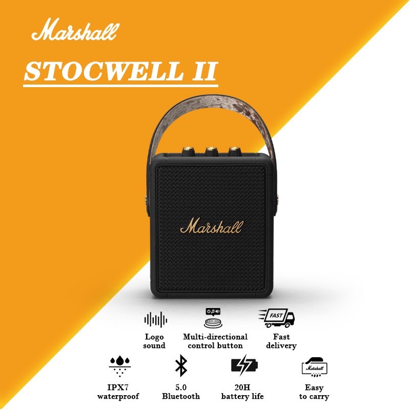 Marshall Stockwell II-ลําโพงบลูทูธแบบพกพา,ลําโพงเดินทางไร้สาย,กันน้ํา,ซับวูฟเฟอร์ลึก