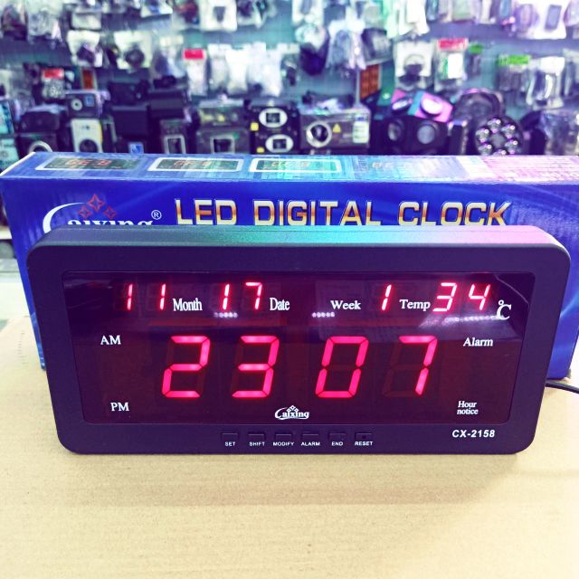 นาฬิกา รุ่น CX-2158 (สีแดง) 12V-220V (2IN1) นาฬิกาใช้ในบ้าน นาฬิกาติดรถยนต์