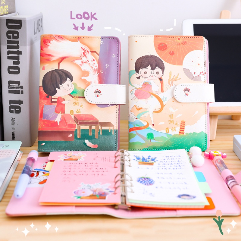 [DZ] ST458 - สมุดจดบันทึก / สมุดจดบันทึก / Agenda / Binder 6 Ring A6 ปกหนัง สาวน้อย